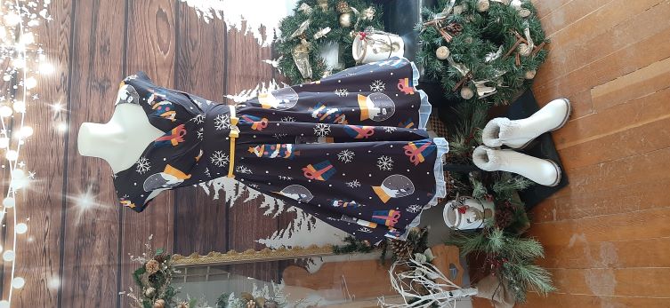 Retro Xmas Back Present/Snowflake/Snowman Swing dress