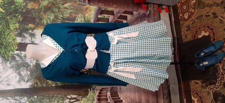 Retro Teal Gingham Swing Dress