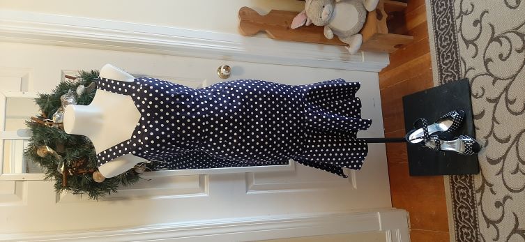 Retro Navy Wiggle Dress with White Dots