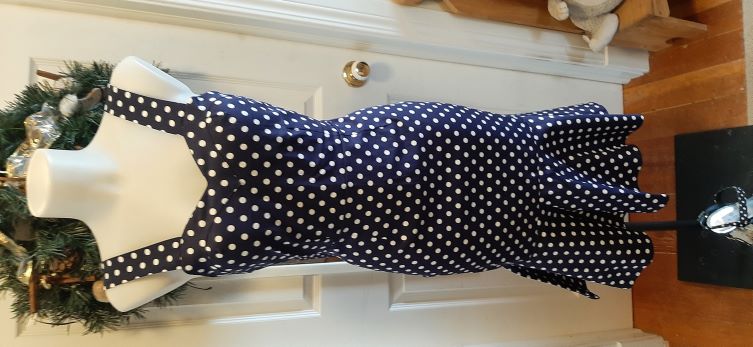 Retro Navy Wiggle Dress with White Dots