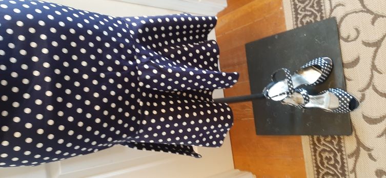 Retro Navy Wiggle Dress with White Dots