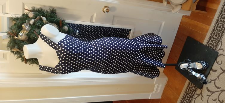 Retro Navy Wiggle Dress with White Dots