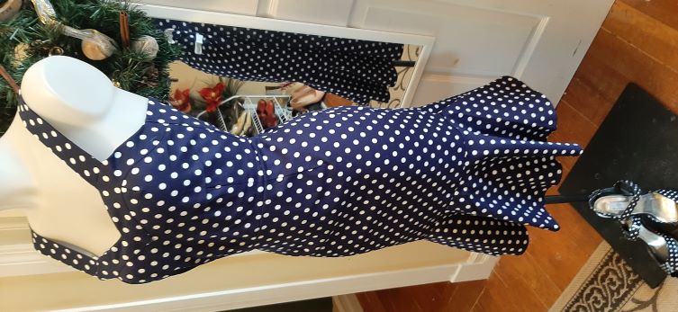 Retro Navy Wiggle Dress with White Dots