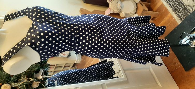 Retro Navy Wiggle Dress with White Dots