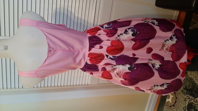 Retro Pink Swing Dress with Purple Hearts & Cats print