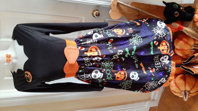 Retro Halloween Pumpkin Long Sleeved Swing Dress