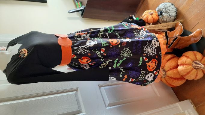 Retro Halloween Pumpkin Long Sleeved Swing Dress