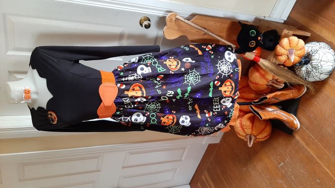 Retro Halloween Pumpkin Long Sleeved Swing Dress