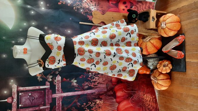 Halloween Cream Pumpkin Faces Swing Dress