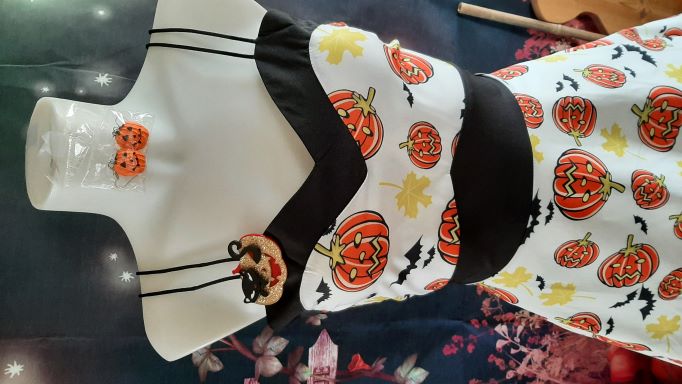 Halloween Cream Pumpkin Faces Swing Dress