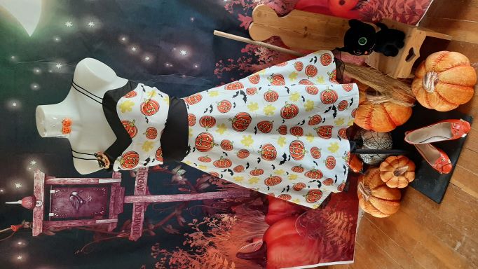 Halloween Cream Pumpkin Faces Swing Dress