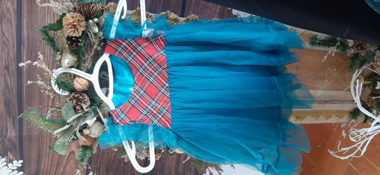 KIDS - Retro Style Teal Plaid Party Dress