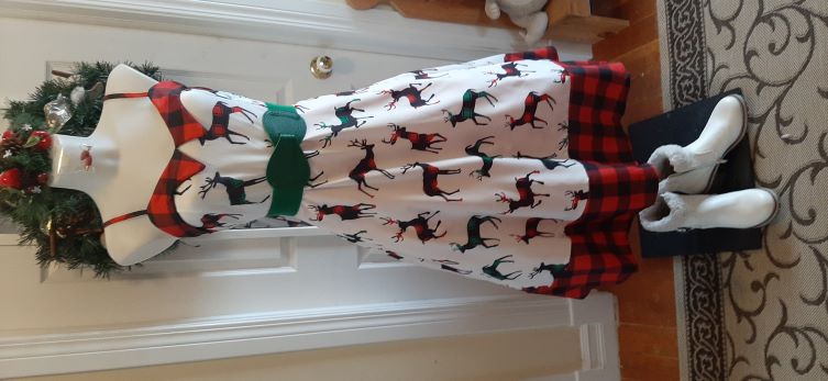 Xmas - White/Red/Green/Black Deer Swing Dress