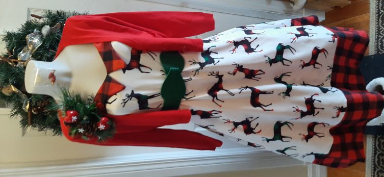 Xmas - White/Red/Green/Black Deer Swing Dress