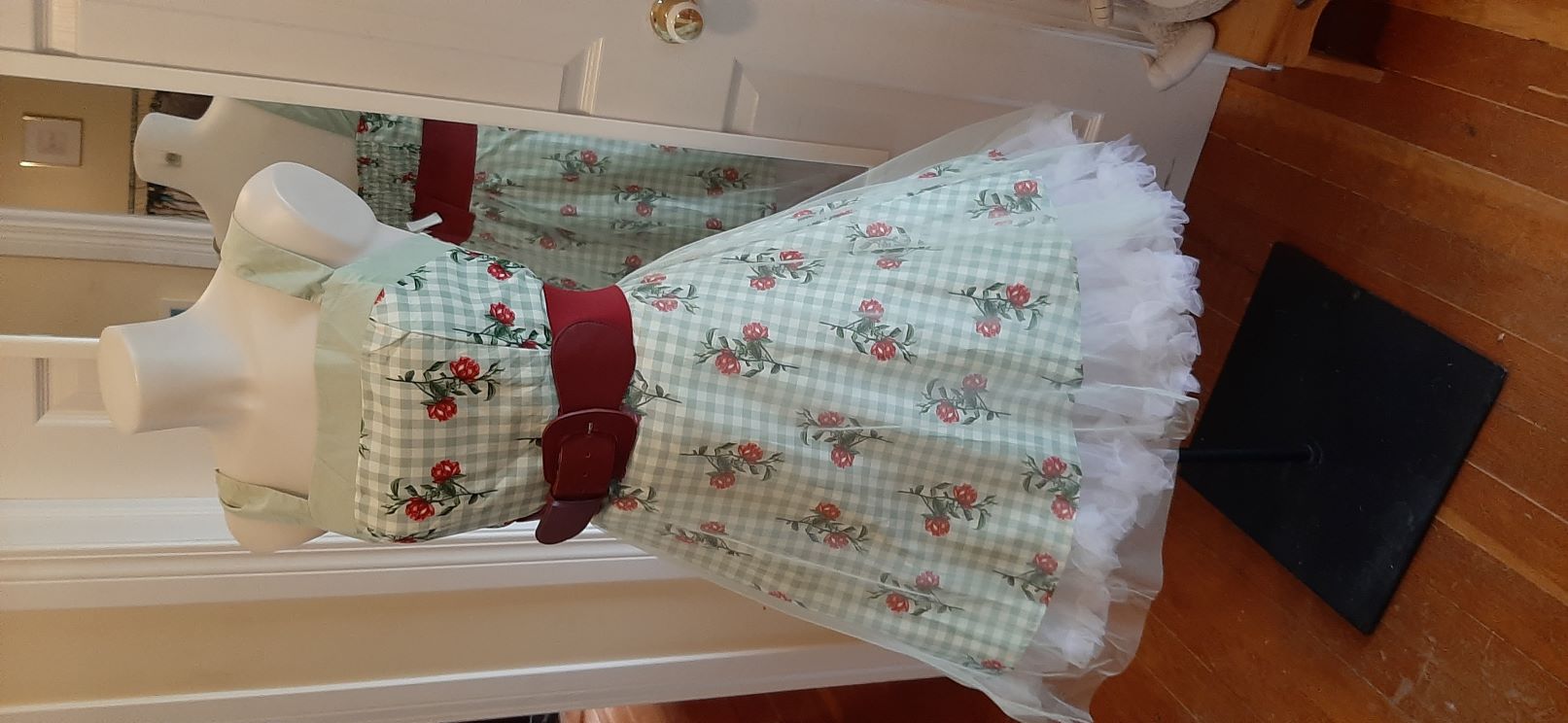 Mint Floral Gingham & Tulle Swing Dress