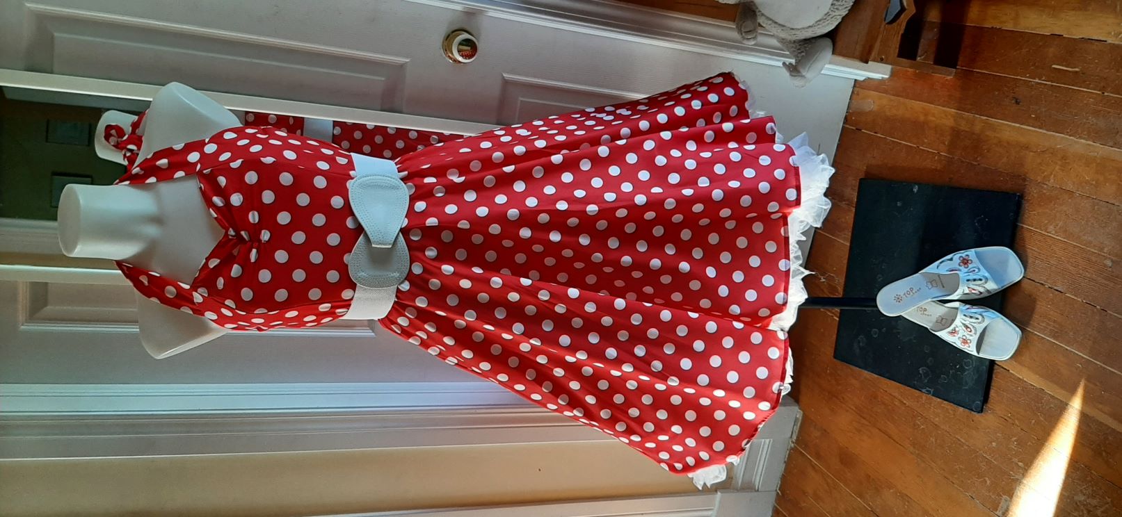 Red with White Dots Halter Swing Dress