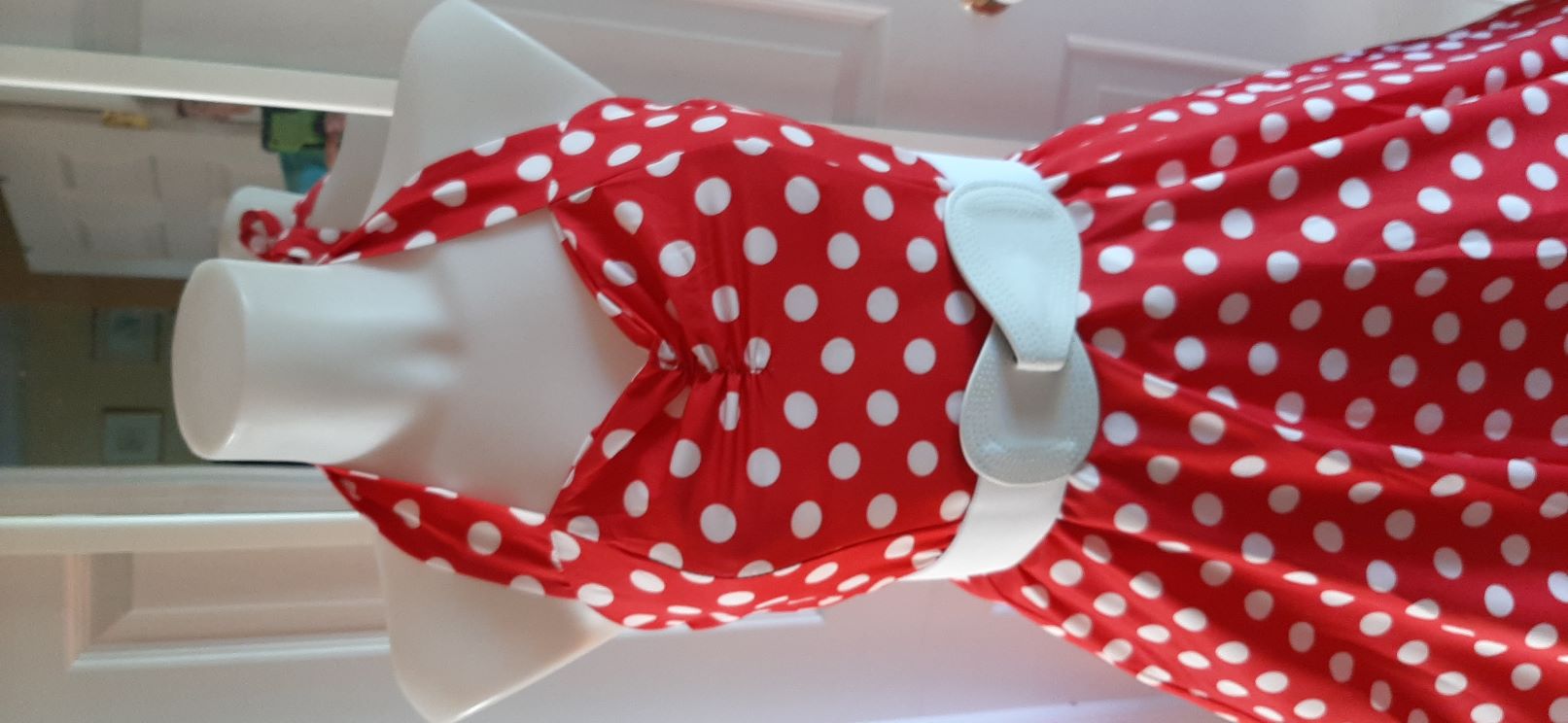 Red with White Dots Halter Swing Dress