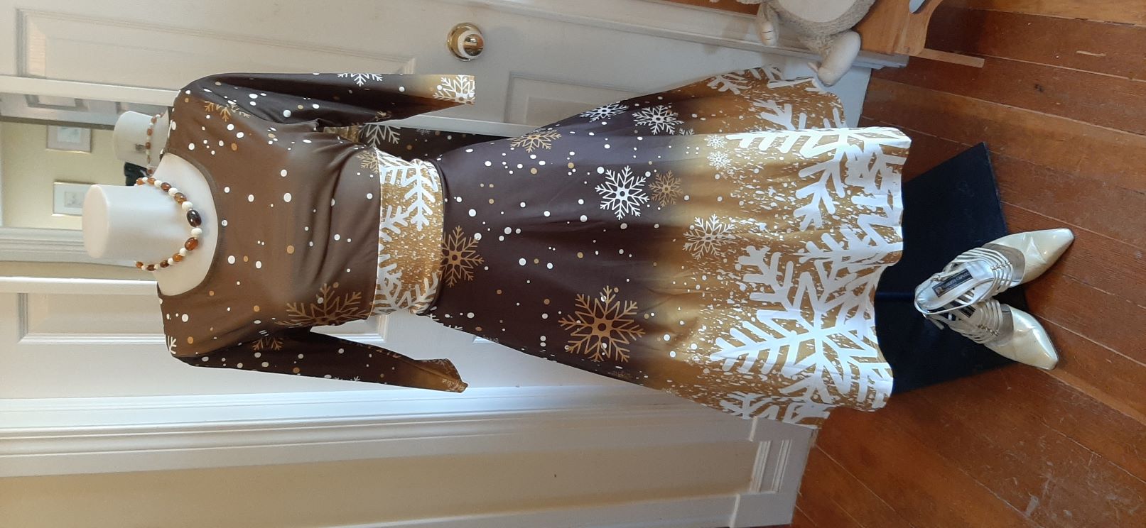 Xmas - Bronze with White Snowflakes Swing Dress