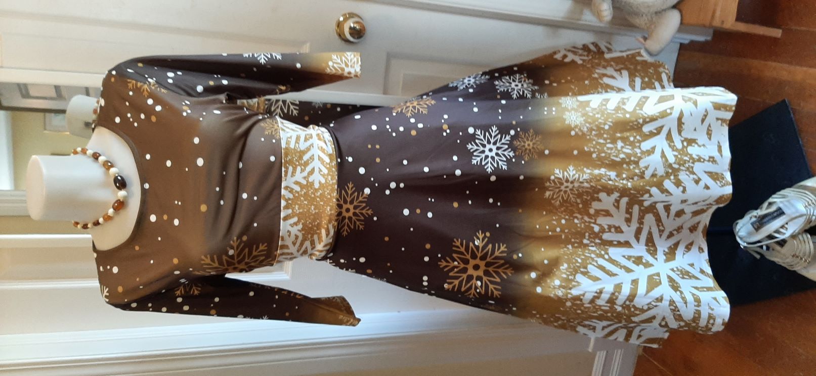 Xmas - Bronze with White Snowflakes Swing Dress