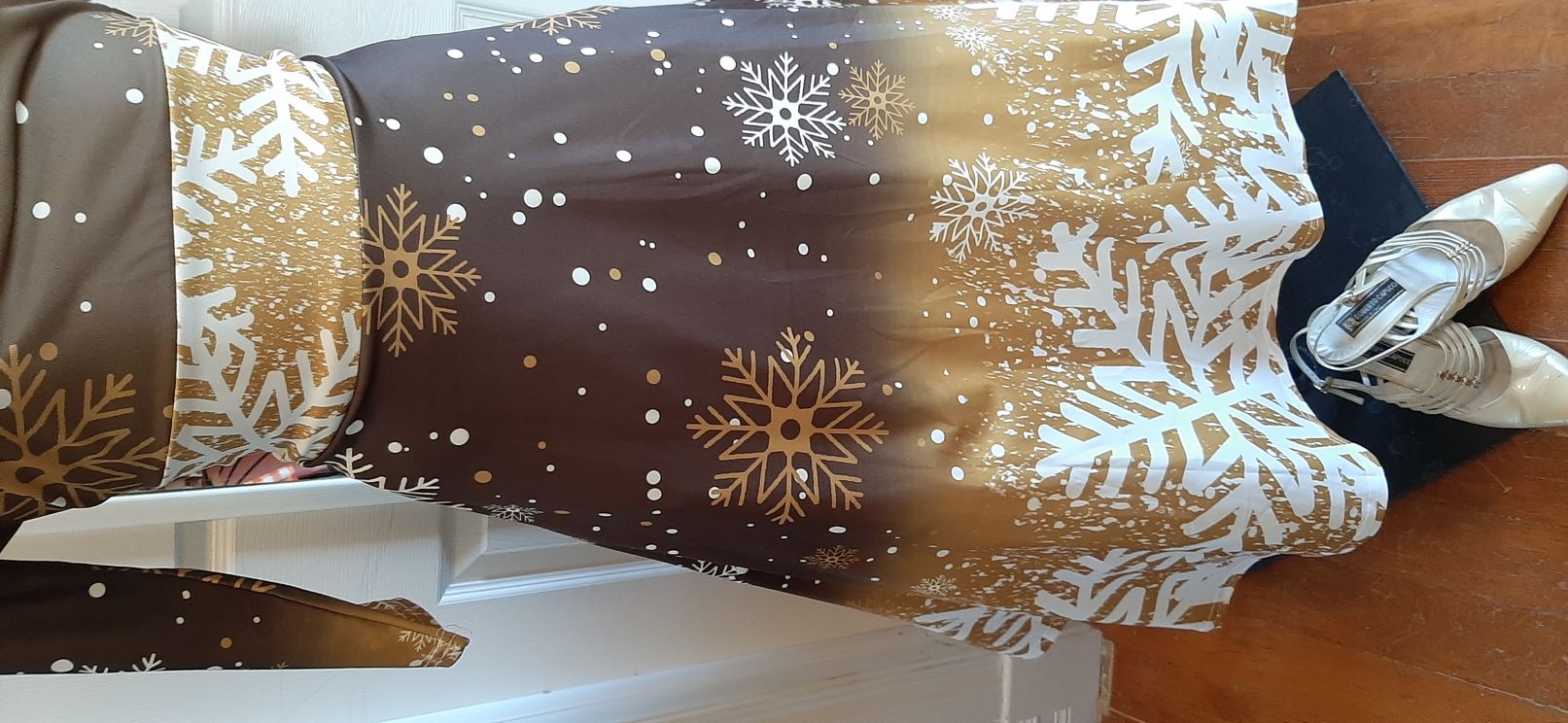 Xmas - Bronze with White Snowflakes Swing Dress