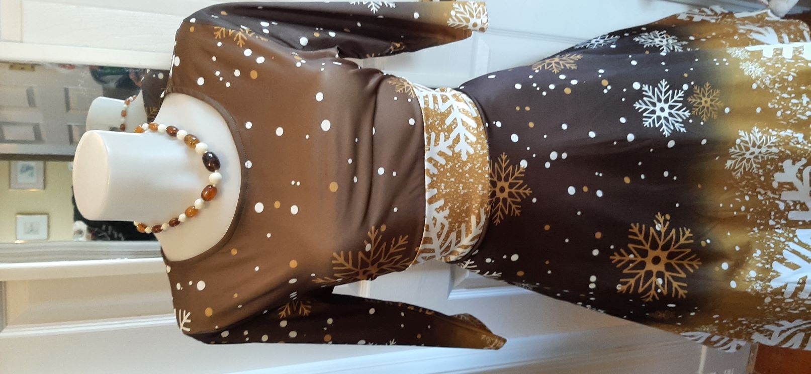 Xmas - Bronze with White Snowflakes Swing Dress