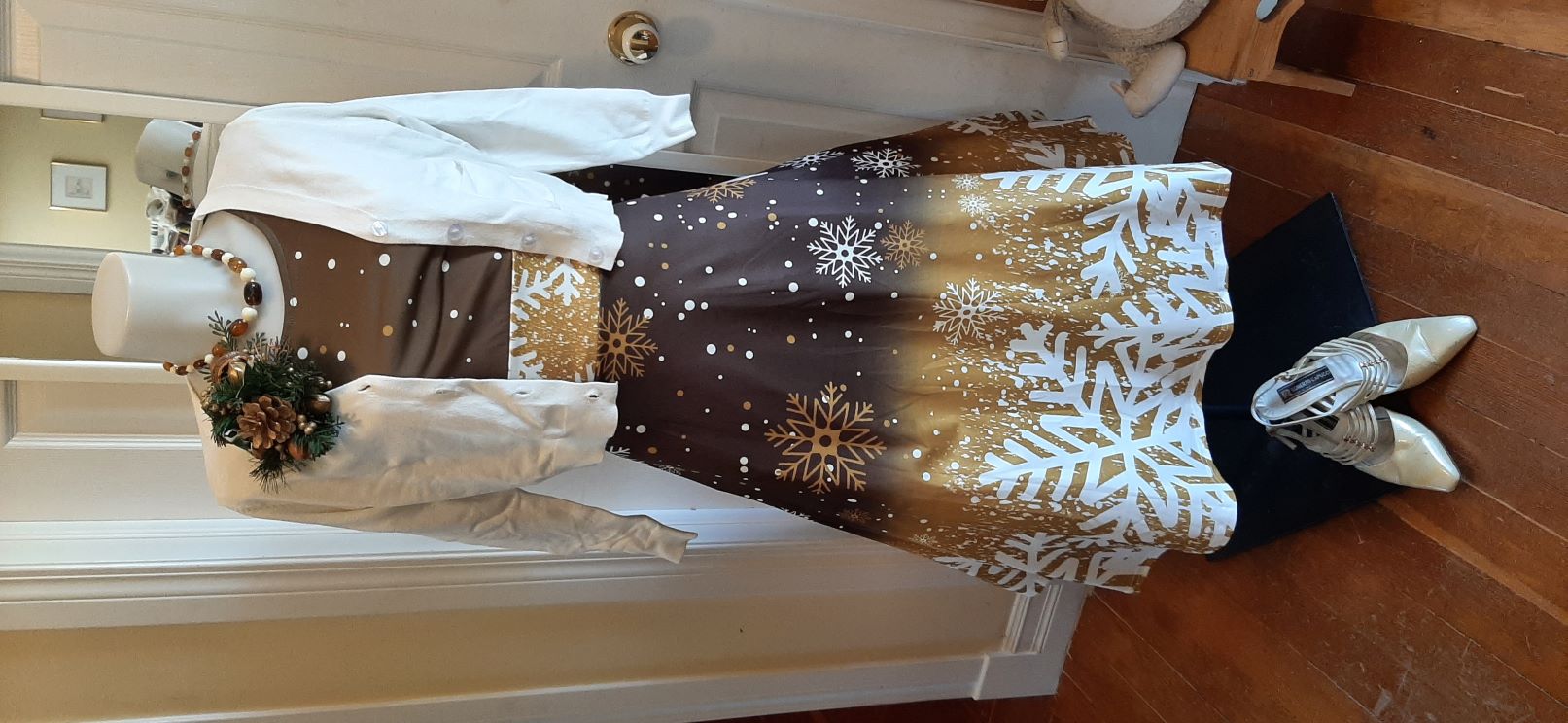 Xmas - Bronze with White Snowflakes Swing Dress