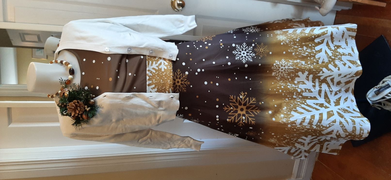 Xmas - Bronze with White Snowflakes Swing Dress