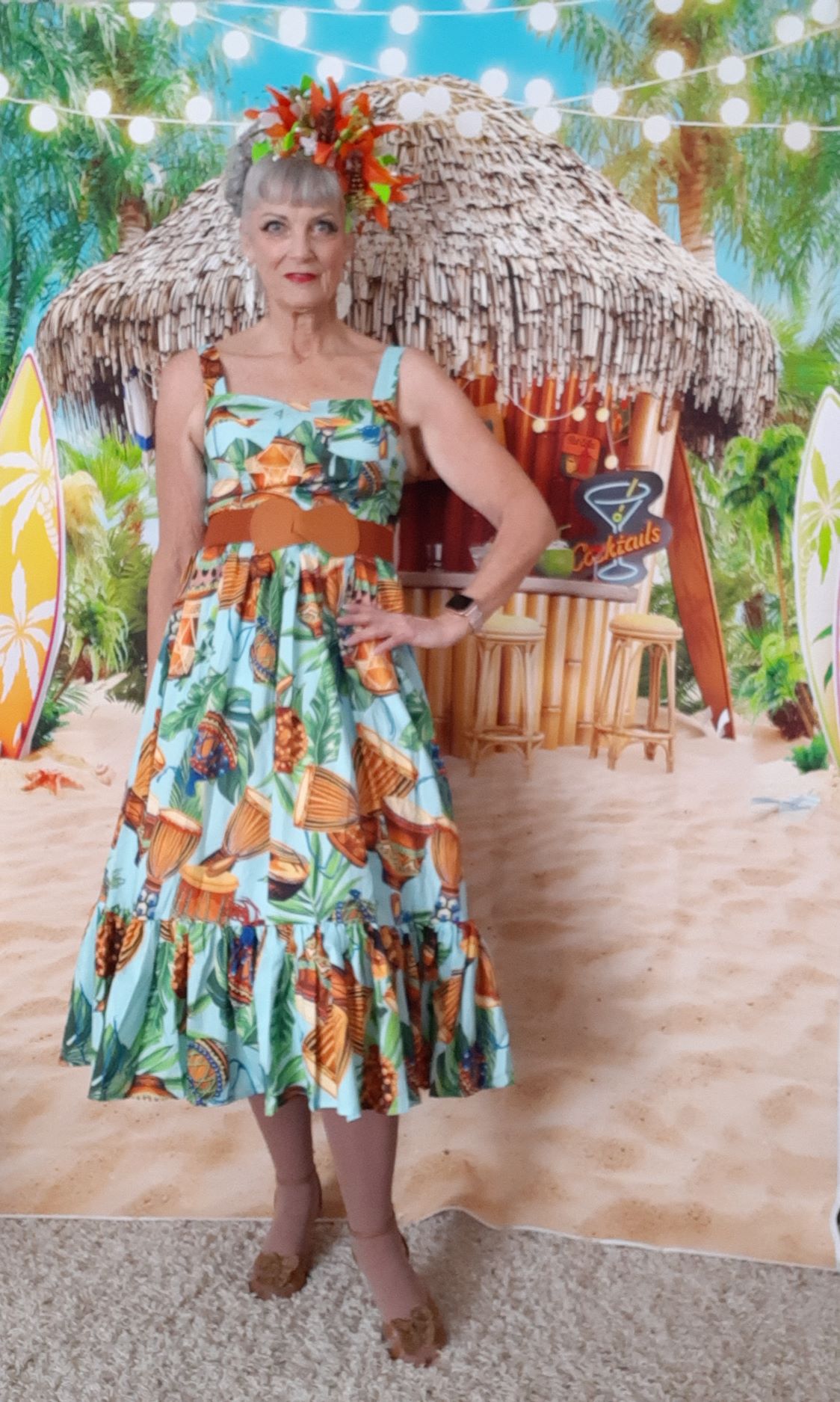 Retro Tiki Drums Maxi Dress