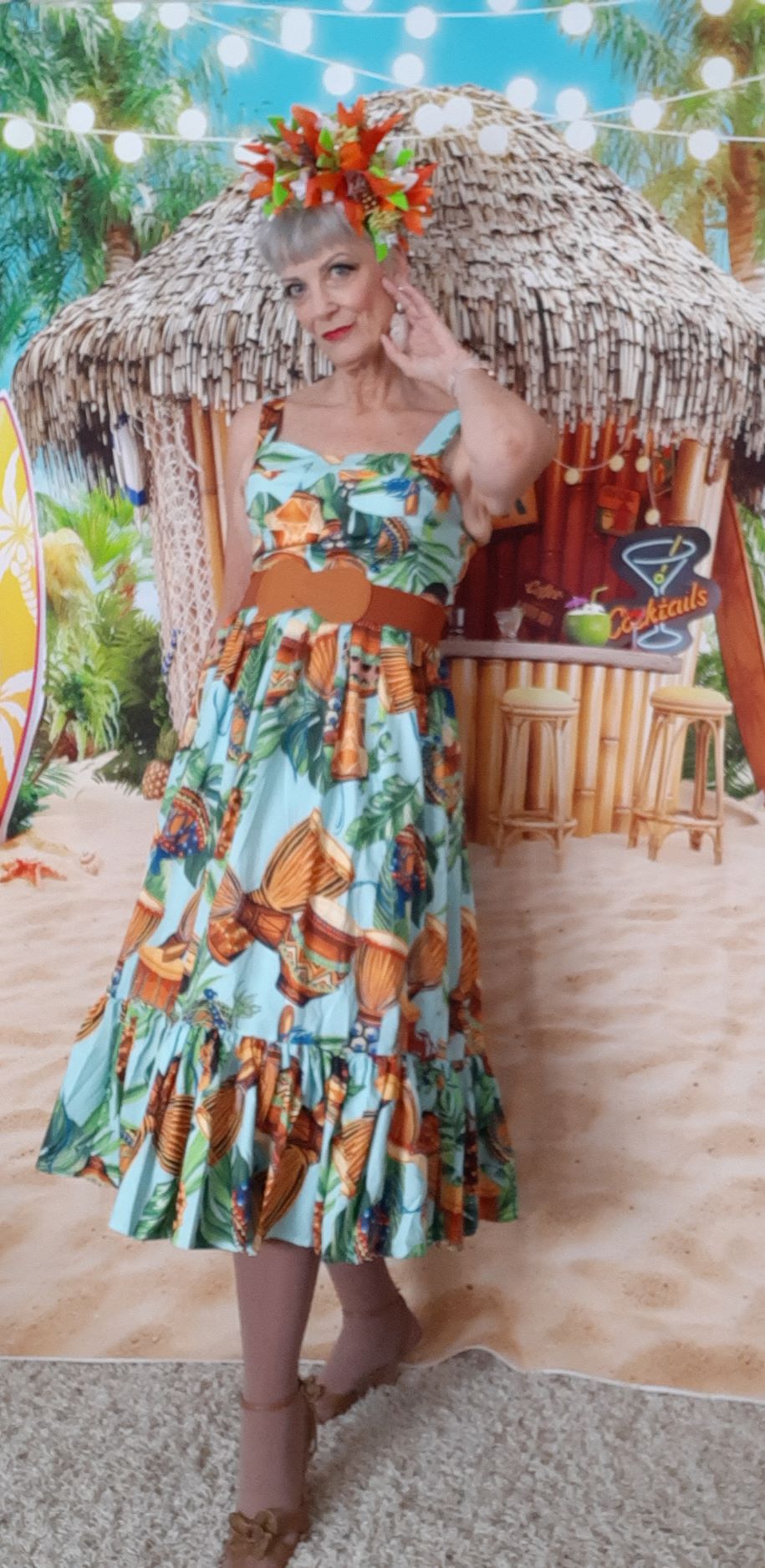 Retro Tiki Drums Maxi Dress