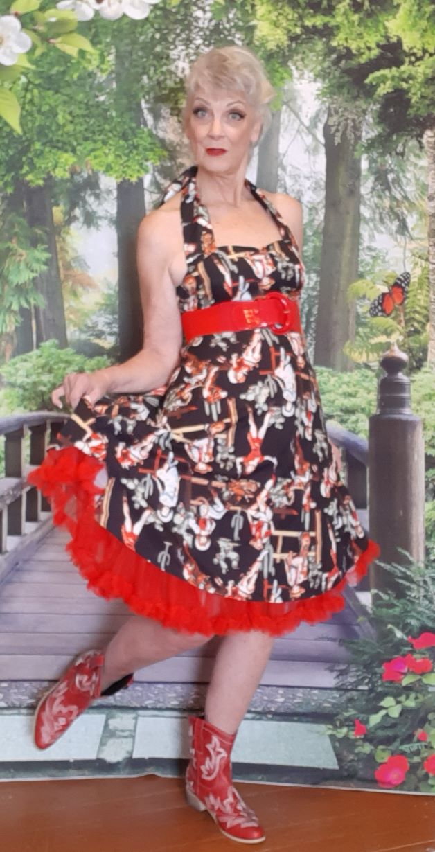 Black Cowgirl PinUp Halter Swing Dress