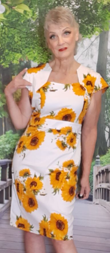 White with Yellow Sunflower Wiggle Dress