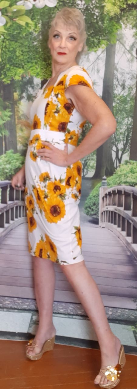 White with Yellow Sunflower Wiggle Dress