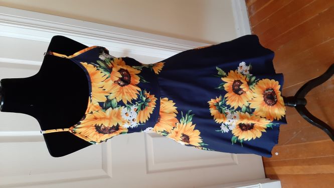 Navy Skater Dress with Yellow Sunflowers