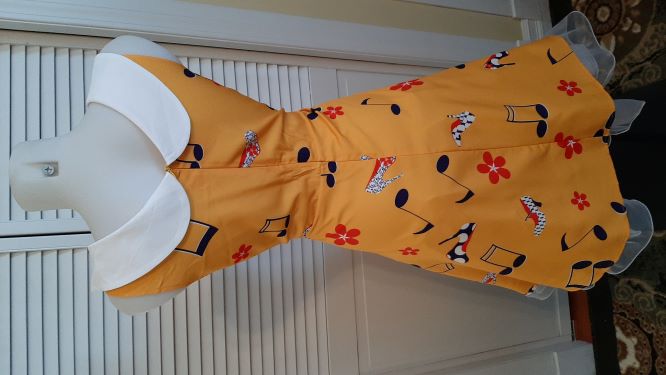 ONE OF's - Yellow Swing Dress with Notes, Flowers and Shoes print