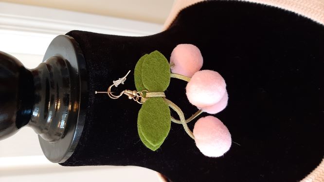 Light Pink Fuzzy Cherry Earrings