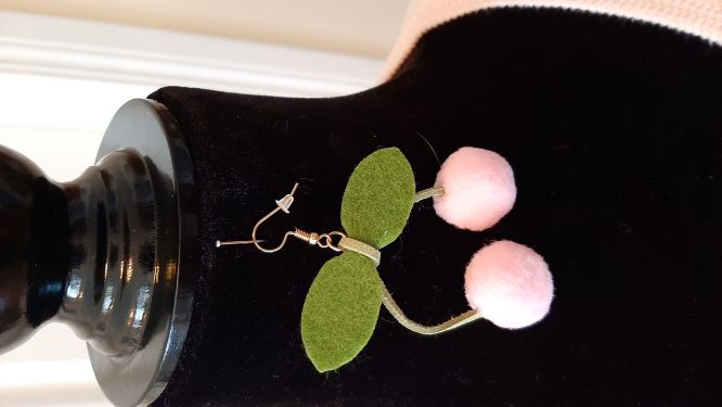 Light Pink Fuzzy Cherry Earrings