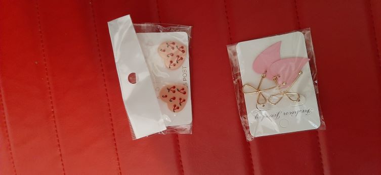 Pink Hearts Drop Pierced Earrings