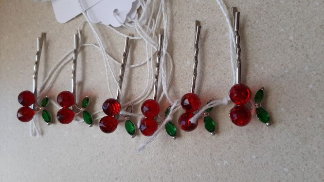 Red Jeweled Cherry Bobby Pins