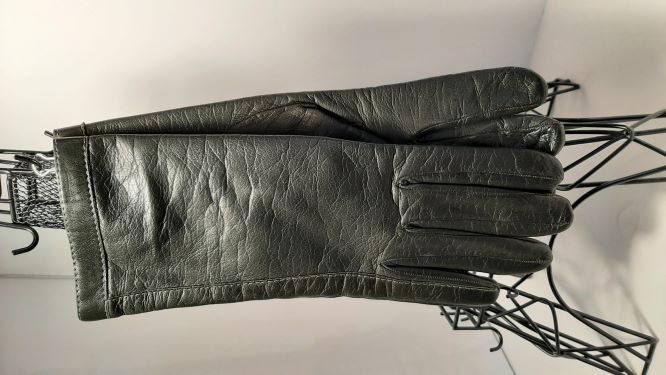 Black Leather Winter Long Gloves