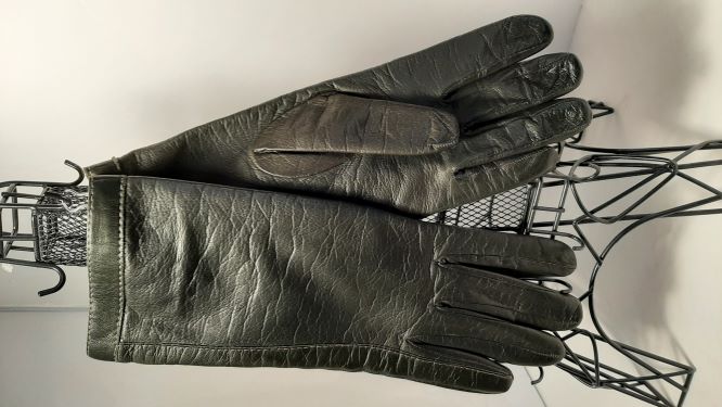 Black Leather Winter Long Gloves