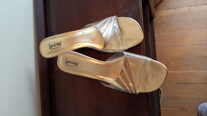 Gold & Clear Plastic Wedge Shoes