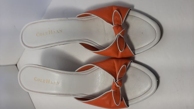 "Cole Haan" Orange Slip On Wedge Heeled Sandals