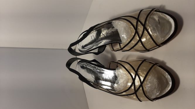 Vintage Clear Plastic and Black Sling Back Low Heeled Shoes