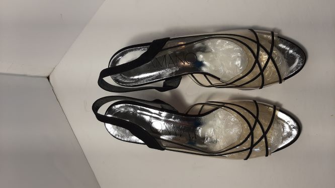 Vintage Clear Plastic and Black Sling Back Low Heeled Shoes