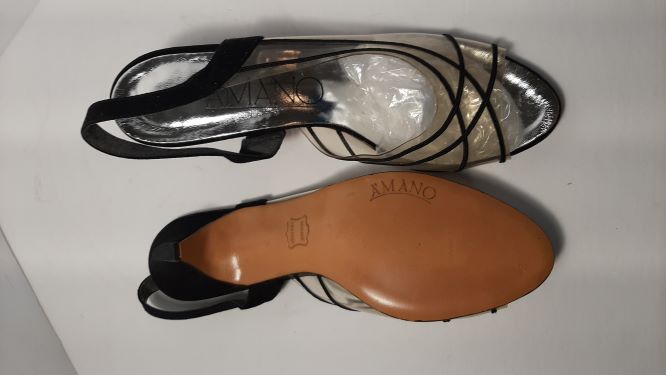 Vintage Clear Plastic and Black Sling Back Low Heeled Shoes