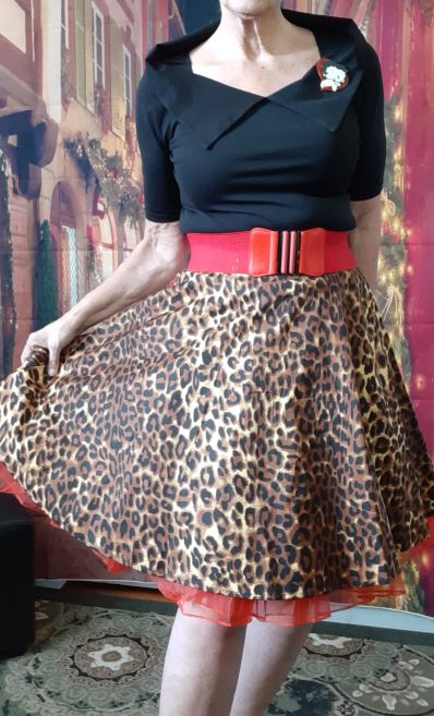 Retro Leopard Print Swing Skirt