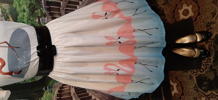 White, Blue, Pink Swing Flamingo Skirt