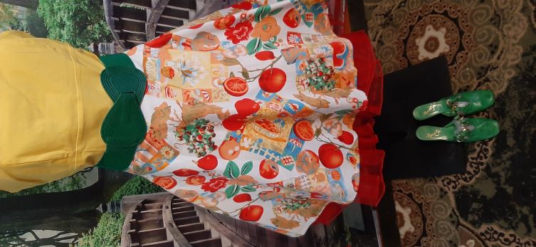 Retro Fruit Print Cotton Swing Skirt