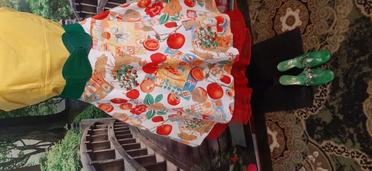 Retro Fruit Print Cotton Swing Skirt