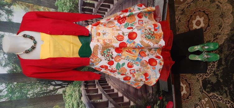 Retro Fruit Print Cotton Swing Skirt